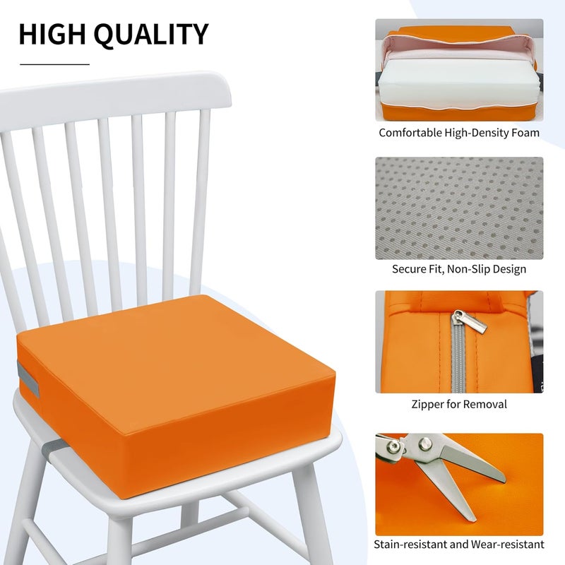 Eiury Toddler Booster Seat Dining Table Kitchen Chair, Waterproof Anti-Scratch PU Cushion, Non-Slip Bottom, Adjustable Buckle Straps, Easy Clean Portable Seat Cushion (Orange) - Image 4